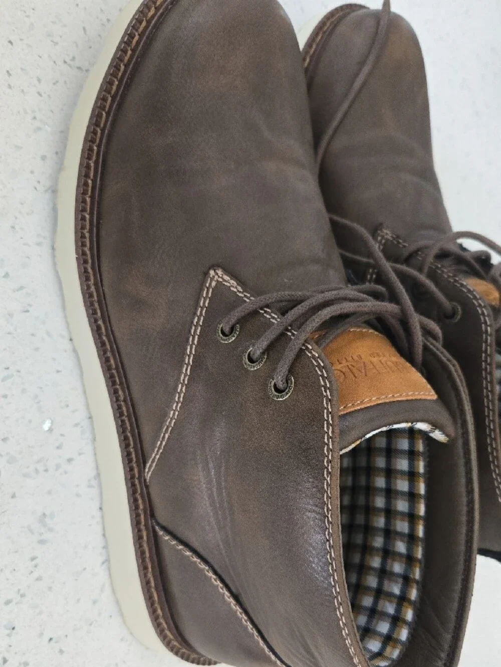 Buffalo David Bitton Men's Dark Brown Leather Chukka Boots with Tan Logo Patch